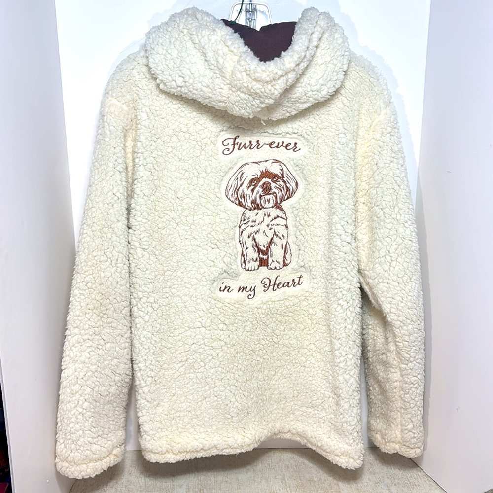 Bradford Exchange “Furr-ever in my Heart” Shih Tzu Cream Sherpa zip up jacket .